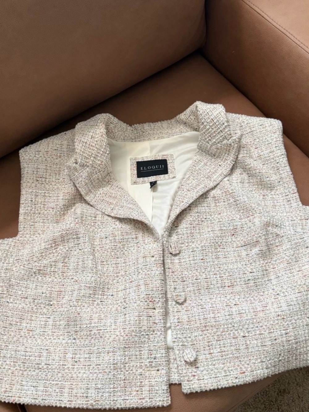 Eloquii Ivory Tweed Cropped Collar Jacket